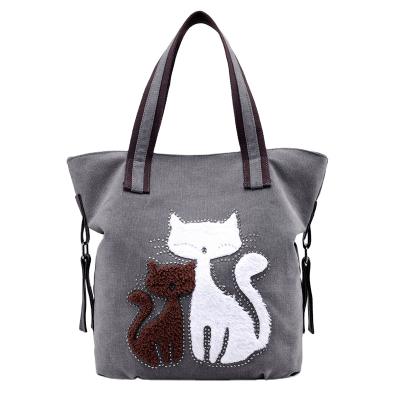 China New Korean Female Canvas Bag Version Korean Simple Cute Cat Fashion Casual Wild Portable Shoulder Bag Large Bags for sale