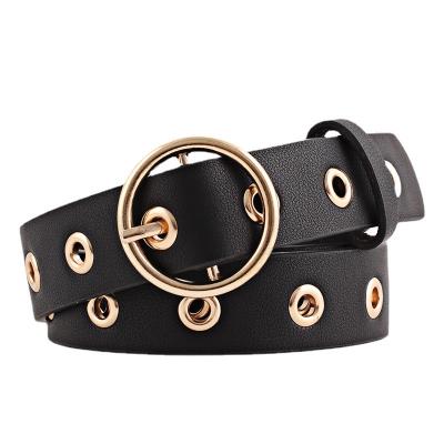 China Fashion All-match Belt Ladies New Soft Round Wide Buckle Belt Women Hollow Belts for sale