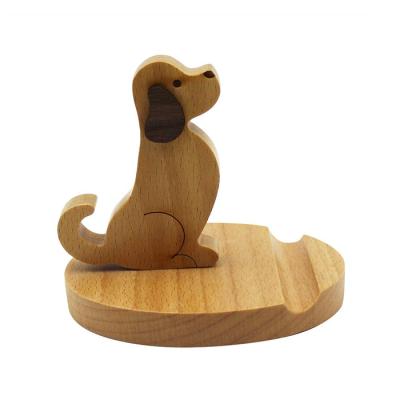 China Cute Eco-friendly Waterproof Warm Desktop Wooden Dog iPhone Stand Selling Bamboo Cell Phone Holder Mobile Stand for sale