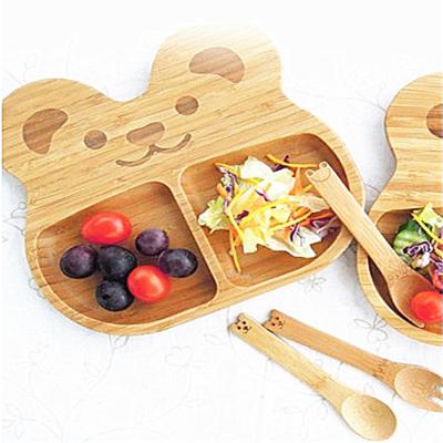 China Cute Bear Taste Sustainable Dish Divider Toddler Baby Dish Feeding Children Shaped Healthy Bamboo Tableware for sale