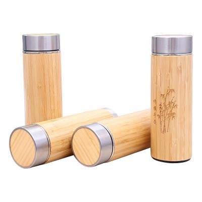 China Business Vacuum Bottle 100% Stainless Steel Water Bottle Natural Bamboo Promotional Wooden Bamboo Coffee Tea Tumbler for sale