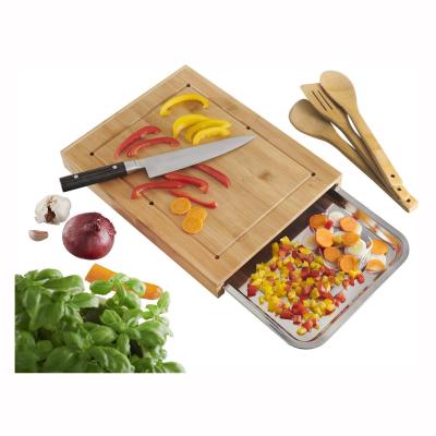 China Viable Chopper Cutting Plates Organic Bamboo Wooden Cutting Board Set With Stainless Steel Container for sale