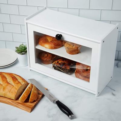 China Reusable Non-Toxic 2 Layer White Painting Container Storage Bamboo Bread Box Eco-Friendly Bread Boxes For Kitchen for sale