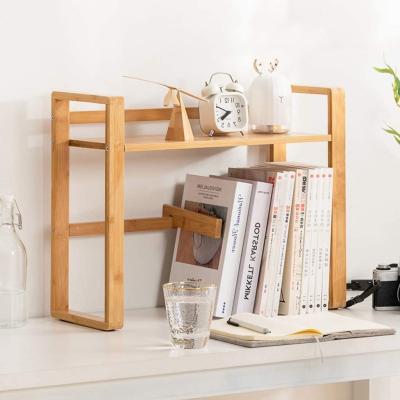 China Modern New Arrival Wooden Storage Organizer Bamboo Bookshelf Display Shelf Desk Rack for Office Supplies for sale