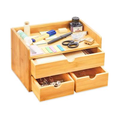 China Wholesale Sustainable Multifunctional Wooden Bamboo Home Office Office Storage Organizer With Drawers for sale