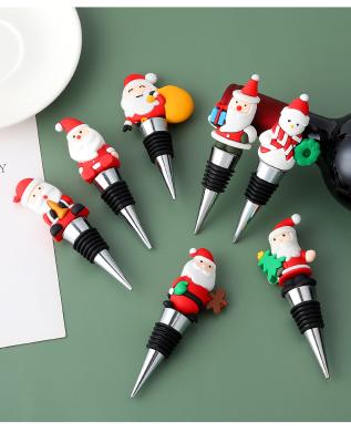 China Silicone Viable Customizable Christmas Santa Claus Champagne Wine Bottle Stopper for sale