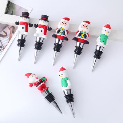 China Custom Logo PVC Snowman Christmas Whiskey Vacuum Wholesale Wine Bottle Viable Custom Wine Bottle Mouths Bar Accessories for sale