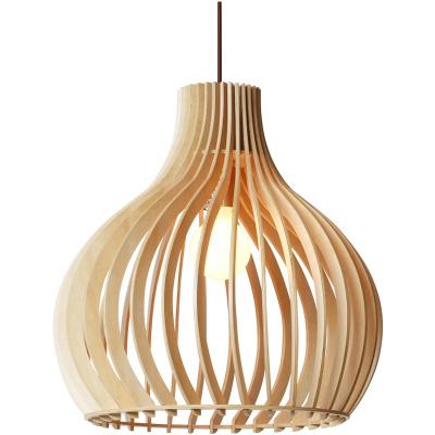 China 2022 DIY Wooden Lampshade Restaurant Simple Wooden Lamp Birdcage Lighting Light Creative Bamboo Wood Pendant Light for sale