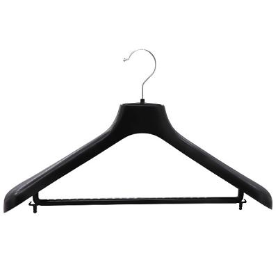 China Clothing Customized Black Plastic Wide Shoulder Suits Hanger With Pant Cross Bar For Men Suits Coat Jacket for sale