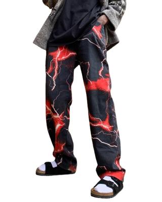 China Anti-wrinkle Vintage Lightning Printed Stylish Print Pants Loose Mens Outdoor Casual Wear Pants Designs Winter Mens Pants for sale