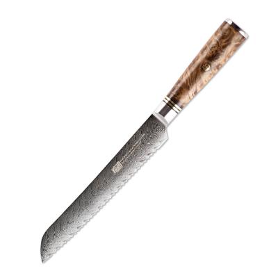 China FINDKING 8 Inch AUS-10 Damascus Steel Viable Arrow Pattern Sapele Wood Handle 67 Layers Bread Knife for sale