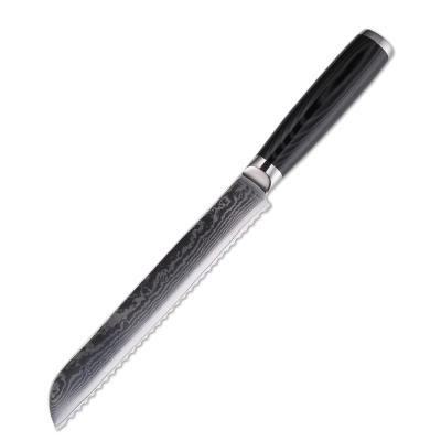 China Viable FINDKING Micarta Handle 8 Inch Damascus Blade Sawtooth Steel Bread Knife 71 Layers Damascus Steel Kitchen Knife for sale