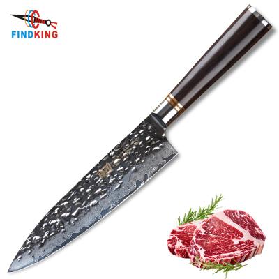 China FINDKING Viable 8 Inch Ebony Wood Handle Hammer Pattern Kitchen Knives 67 Layers Japanese Chef Damascus Knife for sale