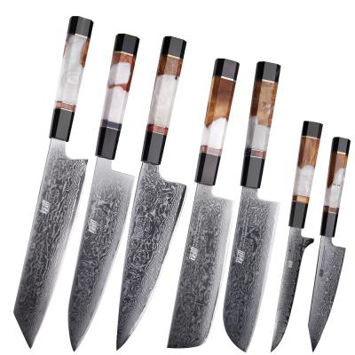 China FINDKING Viable Rose Series AUS 10 Damascus Steel Knife Black Set Exquisite Chef Kitchen Knife Sets Gift 7 PCS Kiritsuke Santoku Nakiri for sale