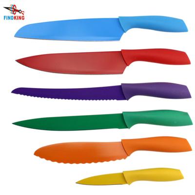 China Viable Colorful 6 Pcs In One Set Kitchen Tools Non-Stick Knife Set Stainless Steel Kitchen Knife Set for sale