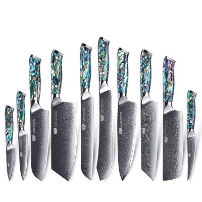 China FINDKING 10 PCS Viable Gorgeous Series 67 Layers Damascus Steel Kitchen Knives Sets Abalone Resin Handle Butcher Steak Chef Knife Set for sale