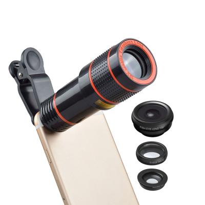 China Apexel Factory Price 12X Portable Zoom Telephoto Lens 4 in 1 Mobile Phone Telescope Camera Lens for Smart Phone for sale