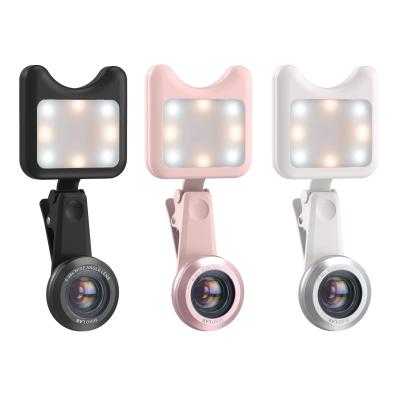 China Aluminum+Optical Glass+ABS Apexel Phone Plastic Lens With Fill Light Wide Angle Macro Lens With Selfie Makeup Light For Phone/iPad for sale