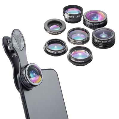 China Portable Apexel 7 in 1 Wide Angle Camera Lens 2x Lens Mobile Fisheye Portrait Macro Lens Kit for Mobile Phone for sale