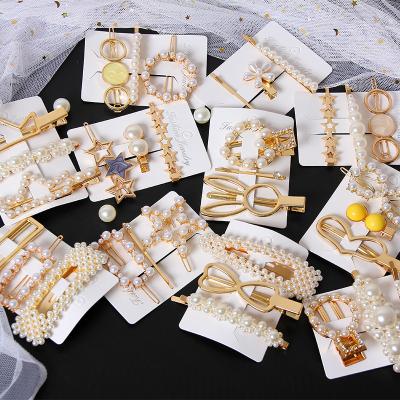 China Metal alligater hair clips for women Mengxin 3pcs sets crystal geometric hair accessories lot women pearl pins for girls alloy butterfly hair clips for sale