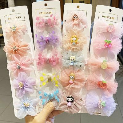 China Girl hair bows with clips Mengxin wholesale cartoon princess rainbow hair accessories lace baby kids hairpins sets hair bows clips for sale