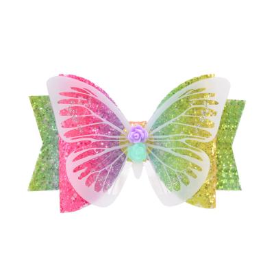 China Aligator hair clip logo Mengxin 3.54inch butterfly baby korean kawaii hair pins accessories hairgrips glitter bowknot hair clips for kids for sale