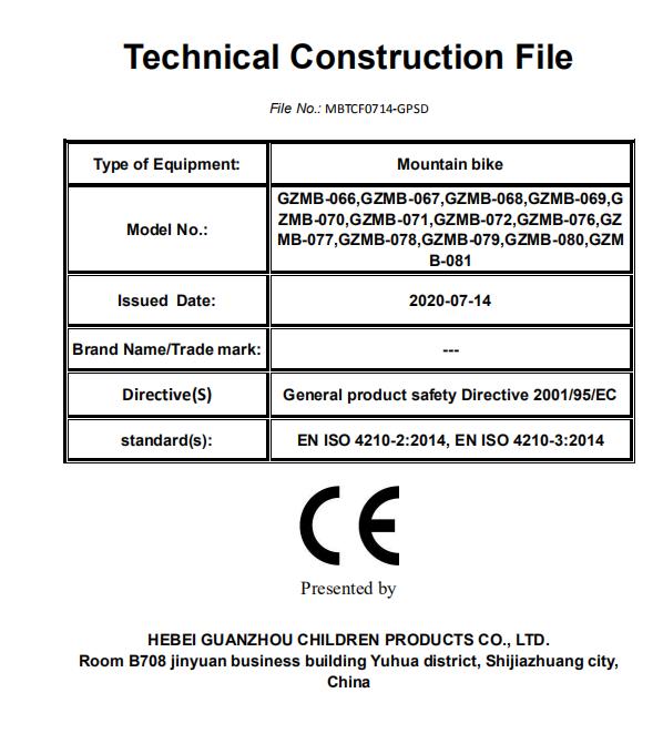 CE - Hebei Guanzhou Children Products Co., Ltd.