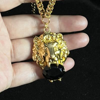 China Fashion 18K Gold Plated Lion Head Diamond Pendant Men's Gold Necklace Chain Jewelry for sale