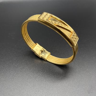 China Designer 316L stainless steel punk luxury 18K gold plated brand screw bangle bracelet for men and women for sale