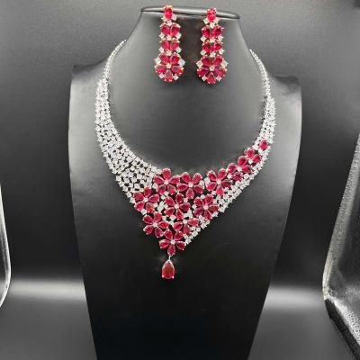 China Luxury TRENDY Necklace Bridal Jewelry Set Colorful Crystal Jewelry Set Zircon Earring And Necklace Set Wedding for sale