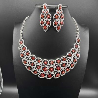 China FASHIONABLE European Luxury Red Green Blue Zircon Wedding Jewelry Set Dubai Bridal Jewelry Sets for sale