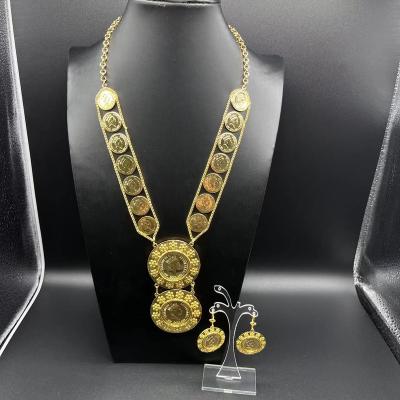 China FASHIONABLE Brass Plated Arab Bracelet Ring Jewelry Set Qushine Gold Dubai Coin Necklace Zircon Earring Set for sale