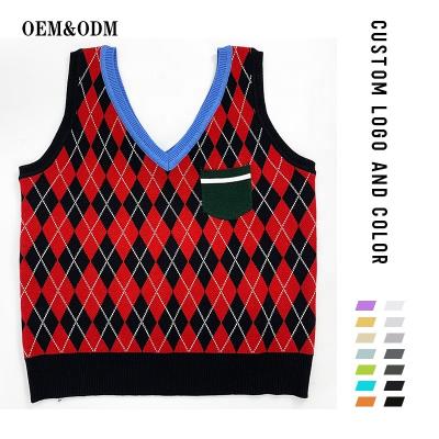 China Breathable Autumn QUICK DRY Custom Anti-Wrinkle Knit Vest Sleeveless Intarsia Argyle Sweater Women Sport Pullover Sweaters for sale