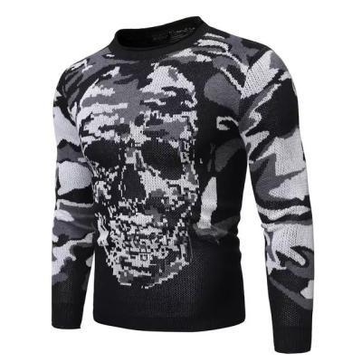 China Anti-wrinkle Mens Jumper Loose Men's Sweater Camouflage Skull Knit Logo Sweater For Male Gray Black Autumn for sale