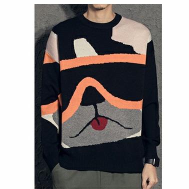 China Anti-wrinkle Hot Selling Customizable Cartoon Jacquard Long Sleeve Knitted Woven Mens Pullover Sweater Fashion for sale