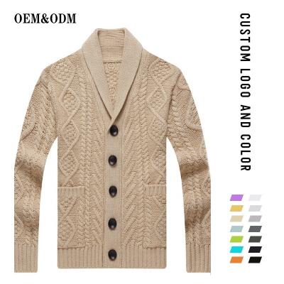 China FYB Long Sleeves QUICK DRY Bulky Cable Button Shawl Collar Men Sweater Cardigan With Pockets for sale