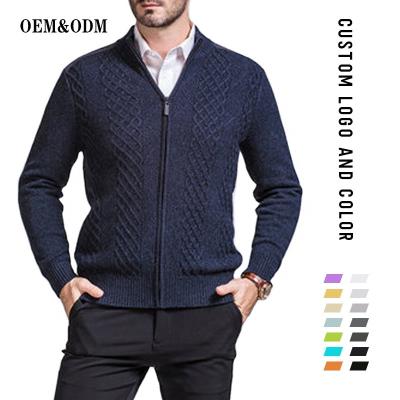 China FYB Anti-wrinkle patchwork men's wool sweater design cable wool zipper cardigan sweater front wool sweater for sale