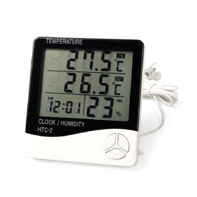 China ABS HTC-2 High Quality And High Accuracy Large Screen Digital Thermometer Indoor Hygrometer With Alarm Clock for sale