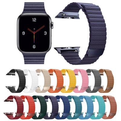 China IVANHOE Leather for Series 5/4/3/2, Strong Magnetic Apple Watch Band Leather Strap 42mm 38mm 44mm 40mm Loop Strap for iWatch Band for sale