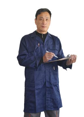 China Comfort Long Navy Blue Lab Coat Back Vented For Engineering Or Warehouse Work for sale