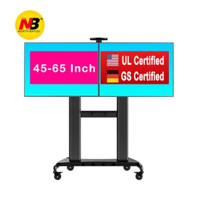 China Designed For LCD LED Flat Panel TV Floor Mobile TV Cart Double Screen Flat TV Stands With Adjustable Mount Height 40-65 Inch TV for sale