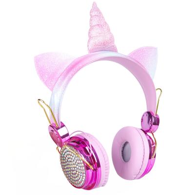 China 2021 new arrival unicorn headphones earphone for kids girls gift blue tooth earphone wired kids headphpne for chool for sale