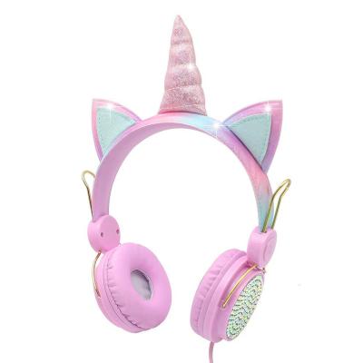 China Cute Unicorn Cotton Headphone Wired Kids Earphone Headphones Anime Children Girls Gift for sale