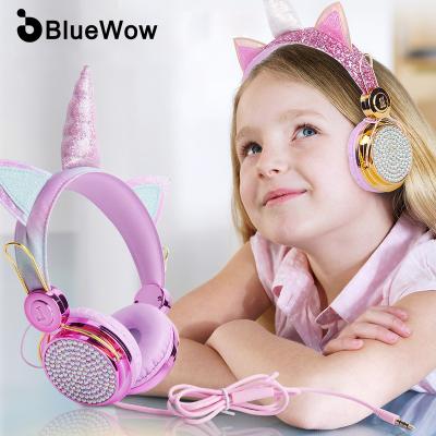 China BlueWow Cute Cartoon Unicorn Cotton 3.5mm PC Study Earphone Earphone For Kids Headset for sale