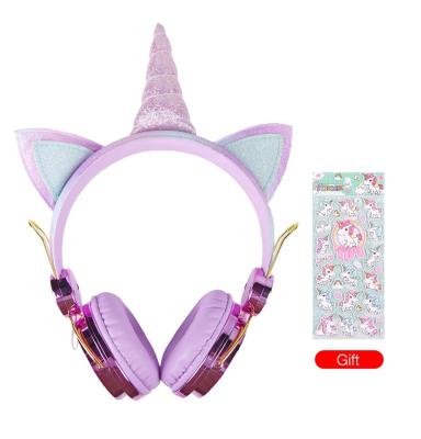 China Cute Unicorn Cotton Headphone Wired Kids Earphone Headphones Anime Children Girls Gift for sale