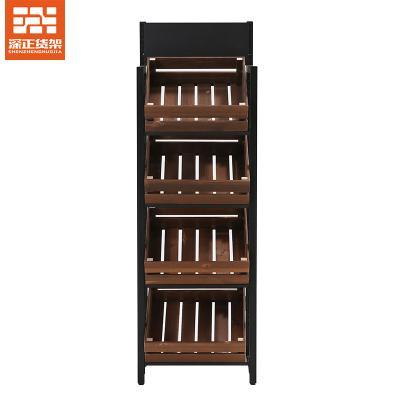 China Wooden Wine Shop Display Racks Wooden Boxes Dried Fruit Show Rack Supermarket Fruit And Vegetable Display Rack for sale