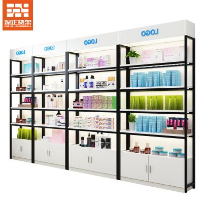 China Reinforce Column Shelf Racks Supermarket Snack Bar Deli Stationery Store Beauty Salon Multi-Storey Product Display Cabinet for sale