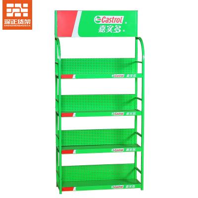 China Cheap Single Sided Engine Oil Bottle Sample Display Racks Car Accessories Shops Car Engine Oil Display Rack Lube Oil Metal Shelves for sale