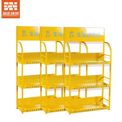 China Custom Logo Single Sided 4 Row Large Capacity Car Parts Motor Engine Oil Lubricant Metal Display Rack Shelf for sale