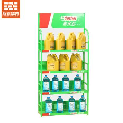 China Customizable Retail Store Metal Car Engine Lubricant Engine Oil Display Rack Single Sided Shelf Rack for sale